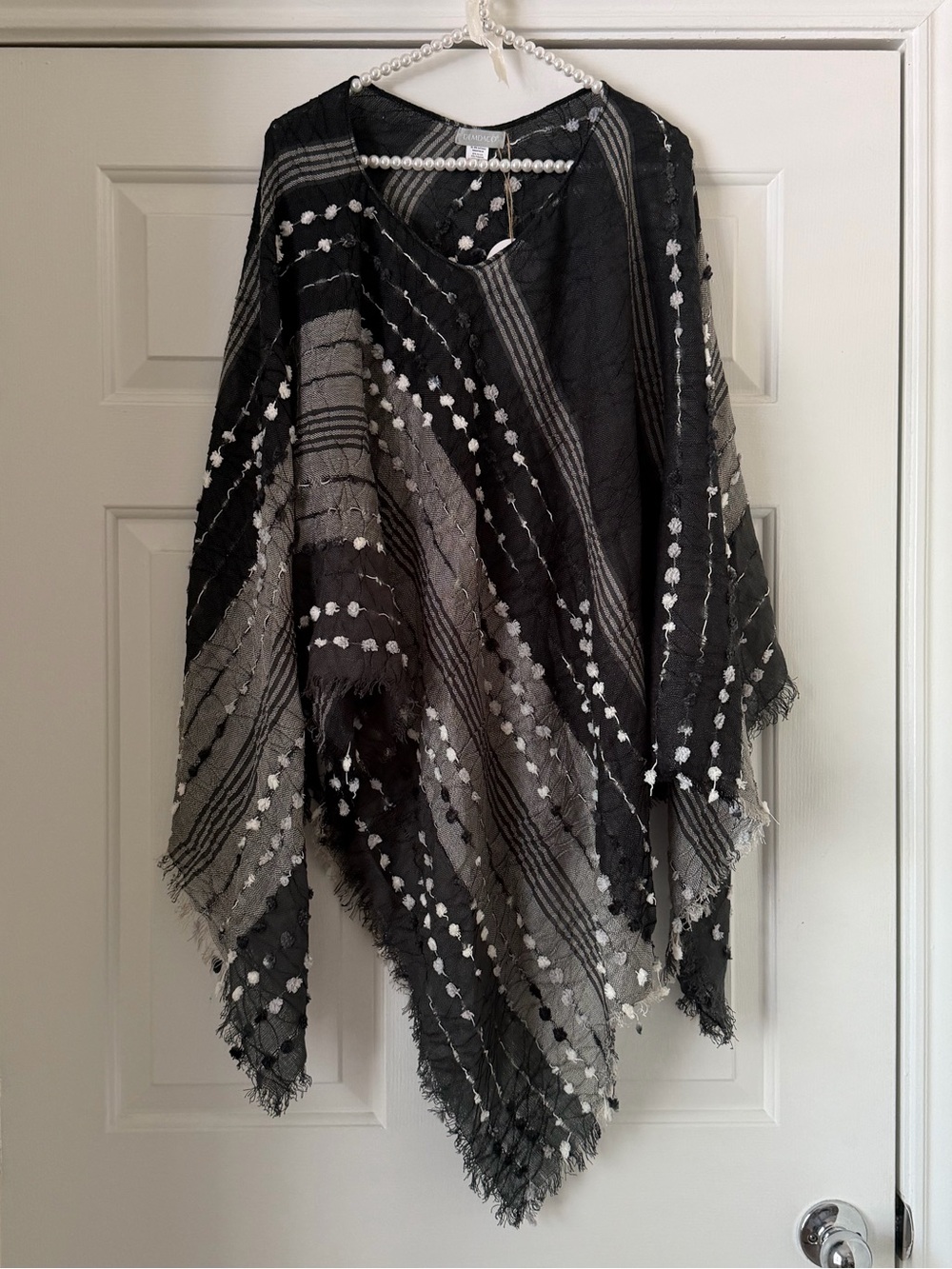 Demdaco Grey/Black Kantha Pompom Poncho